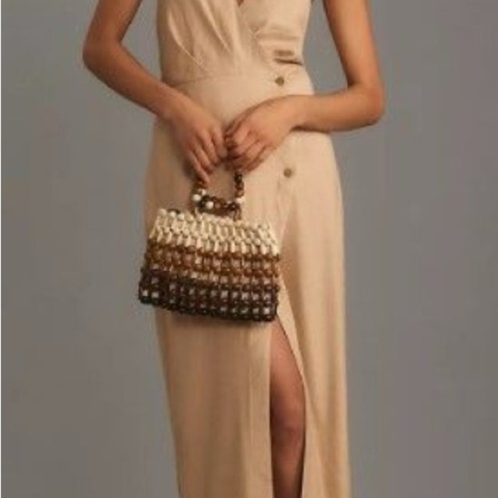 Anthropologie Neutral Beige Smocked Waist Dress